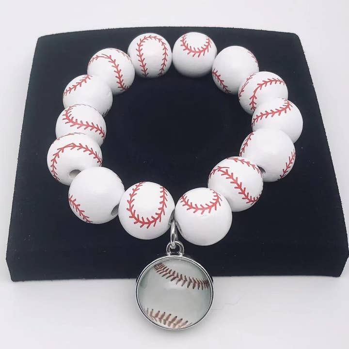 Wooden Bead Baseball Bracelet