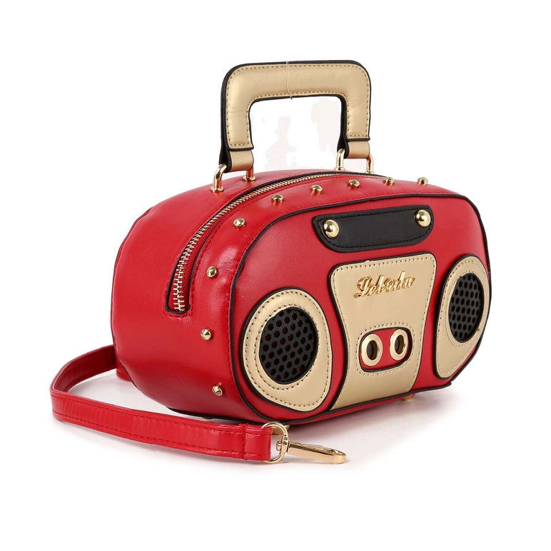 Retro Ghetto Blaster Boombox Petite Shoulder Bag-Red