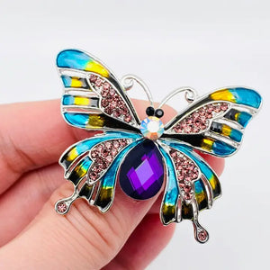 Enamel Purple Rhinestone Butterfly Brooch