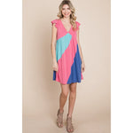 Plus Size Color Block Dress-Pink