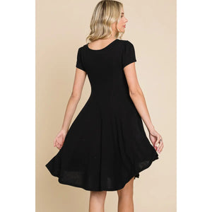 Plus Size Solid French Terry Swing Babydoll Dress-Black