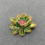 Green Enamel Lotus Brooch