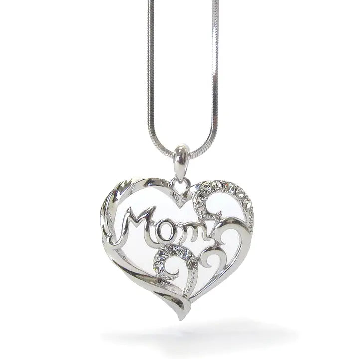 Crystal Mom Heart Necklace - 18 inches