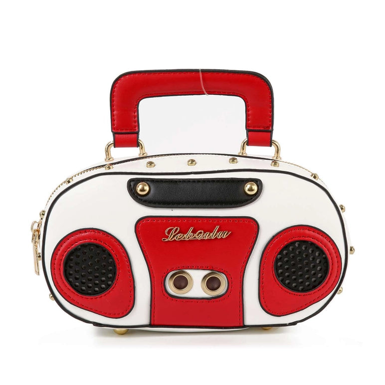 Retro Ghetto Blaster Boombox Petite Shoulder Bag-White