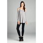 Hacci Brush Open Shoulder Tunic Top-Heather Grey