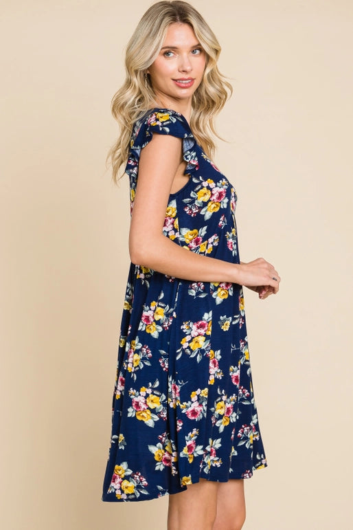 Plus Size Rayon Floral Printed Swing Dress