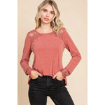 Plus Size Solid Round-Neck Casual Top-Rust