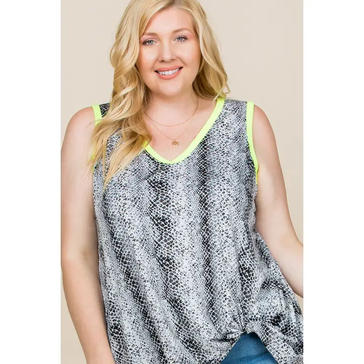 Plus Size Snake Skin Side Twist Top