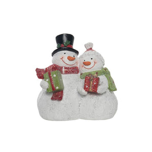 Resin 3.75" Christmas Snowman Couple with Glitter