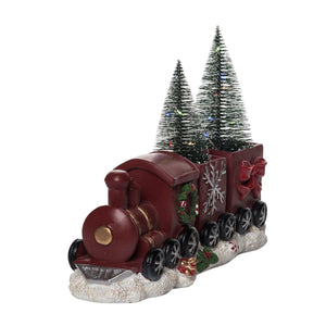 Transpac Resin 12 in. Multicolor Christmas Light Up Train with Trees