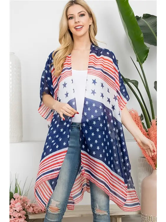 Multi Striped American Flag Kimono