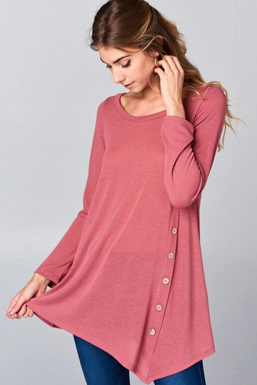 Solid Hacci Side Button Tunic-Mauve