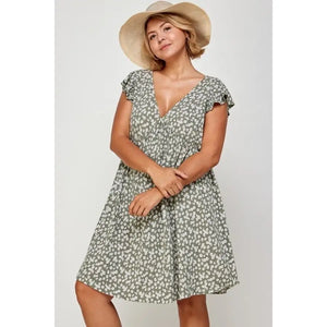 Plus Size Mini Floral Swing Dress-Olive