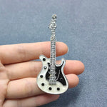 Black & White Rhinestone Enamel Rock and Roll Guitar Brooch