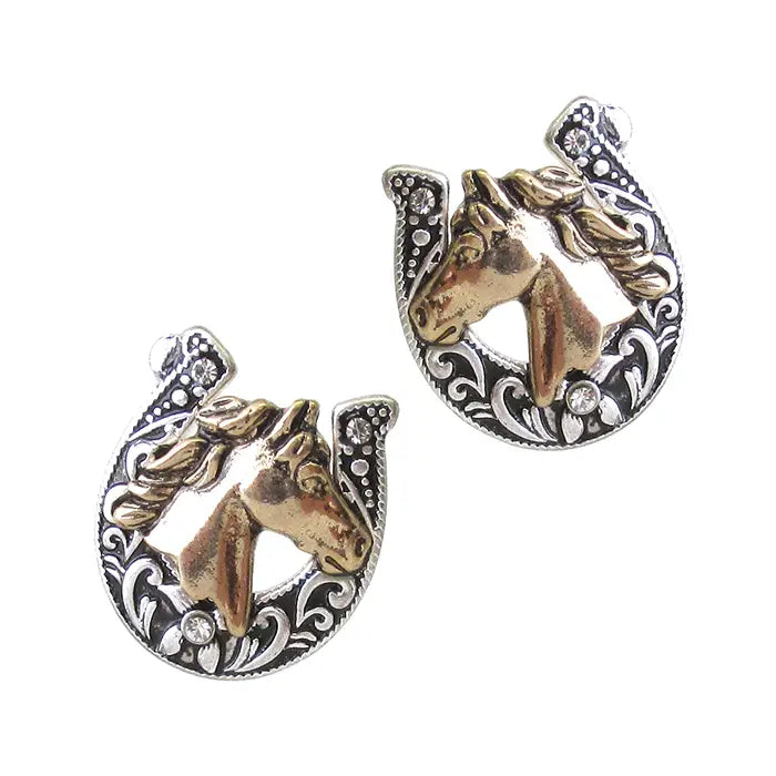 Metal Horse and Horse Shoe Earrings