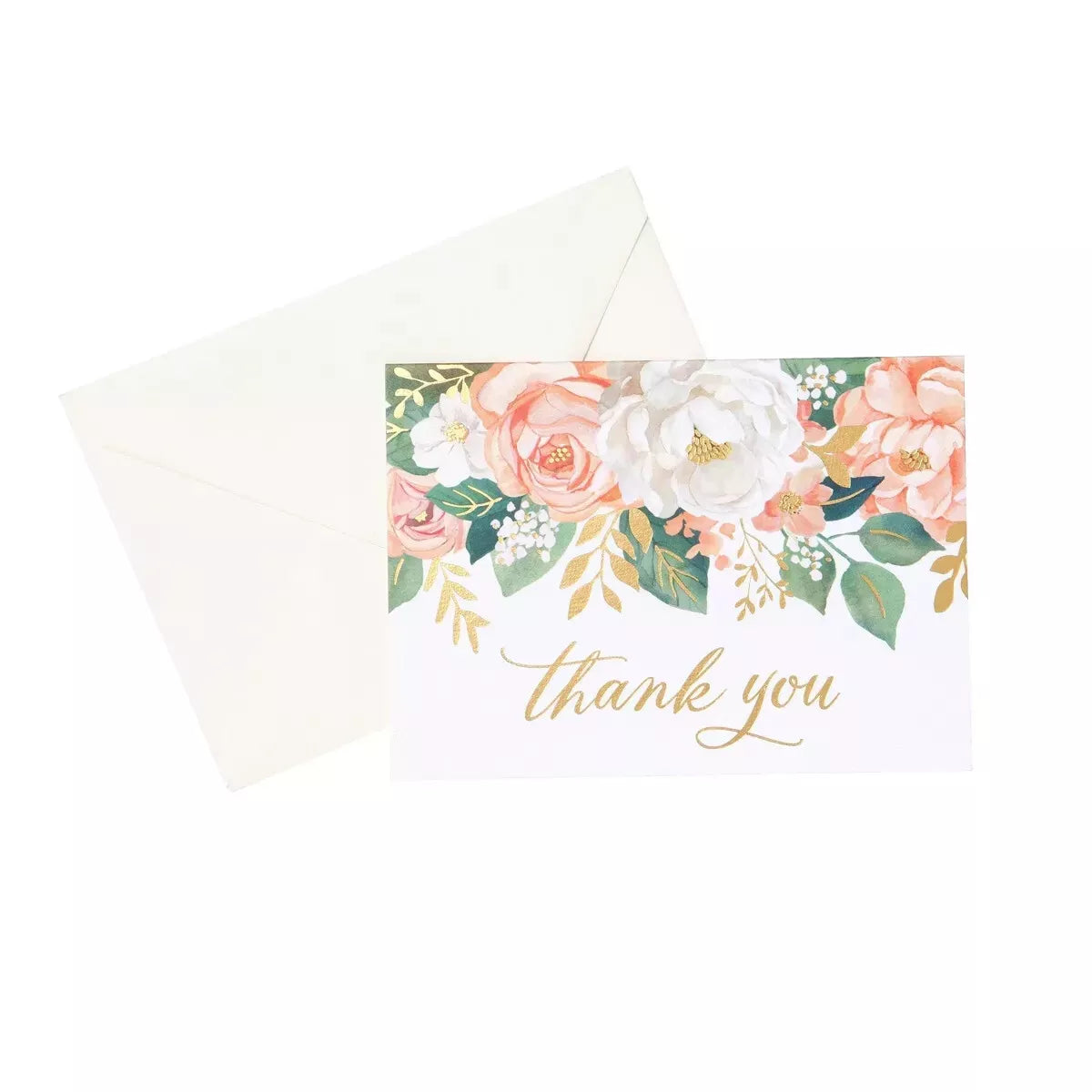 50ct Thank You Cards and Envelopes Peonies White/Blush