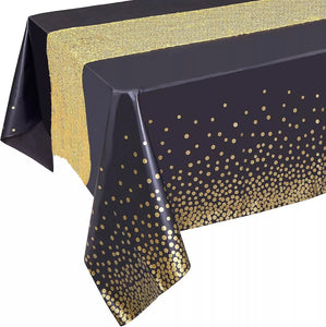 Black Tablecloth Gold Sequin Table Runner Set Black And Gold Party Decorations