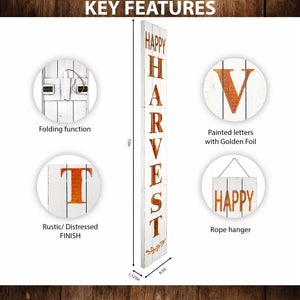 Happy Harvest Rustic Wood White Porch Sign 3-Panel Foldable Wood 9.5x72H