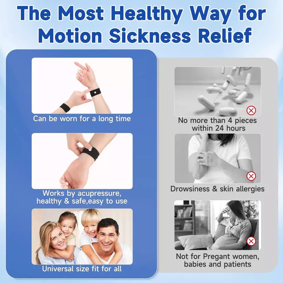 2 Pairs Anti Nausea Morning Sickness Motion Travel Sick Wrist Bands Car Fly Sea