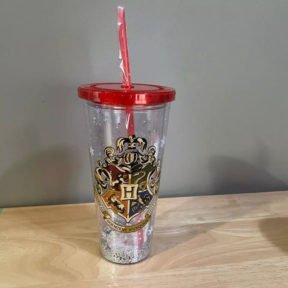 Harry Potter Crest 24 oz Glitter Flow Travel Tumbler with Straw