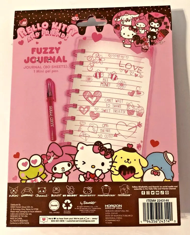 Hello Kitty Fuzzy Pink Diary Journal With Mini Gel Pen