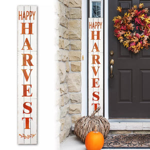 Happy Harvest Rustic Wood White Porch Sign 3-Panel Foldable Wood 9.5x72H