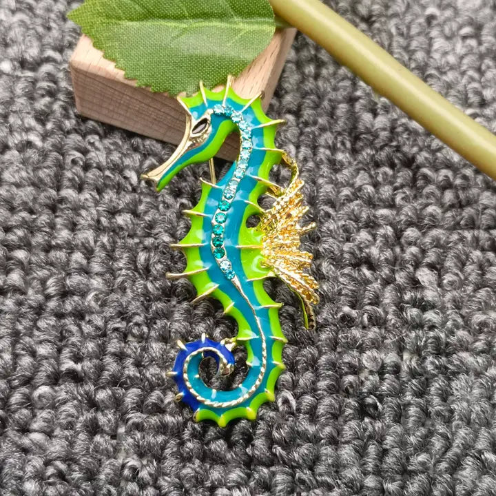 Enamel Seahorse Brooch