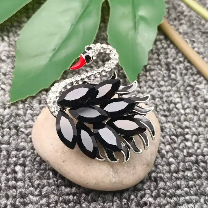 Sparkling Black Swan Brooch