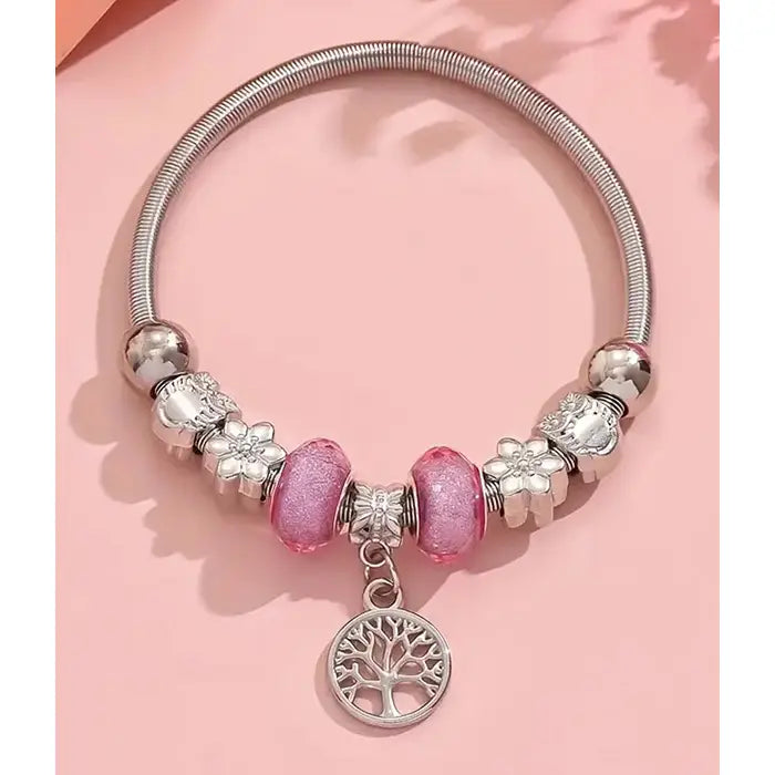 Tree of Life Pink Charm Bangle Bracelet