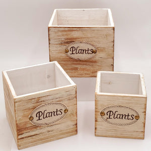 Wood Planter Box Set of 3 Small Wooden Flower Boxes Square Rustic Wooden Box Perfect for Succulent Wood Box, Wood Flower Pots, Wood Herb Planter