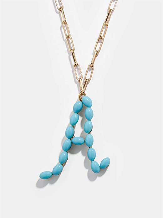 Dainty Turquoise or White Pearl Big Initial Chain Pendant Necklace for Women (Choose Your Letter)