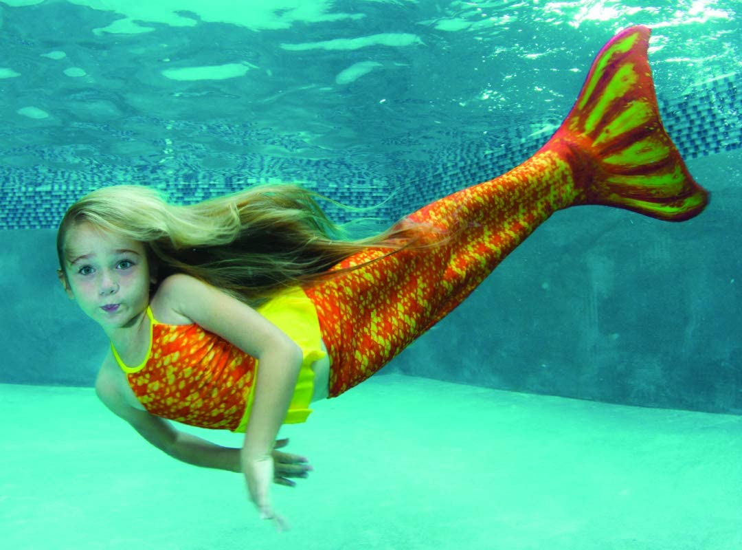 Fin Fun Mermaid Tail, Reinforced Tips, Tropical Sunrise, with Monofin, Adult & Children's Sizes