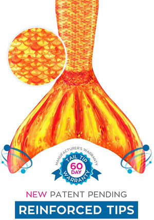 Fin Fun Mermaid Tail, Reinforced Tips, Tropical Sunrise, with Monofin, Adult & Children's Sizes